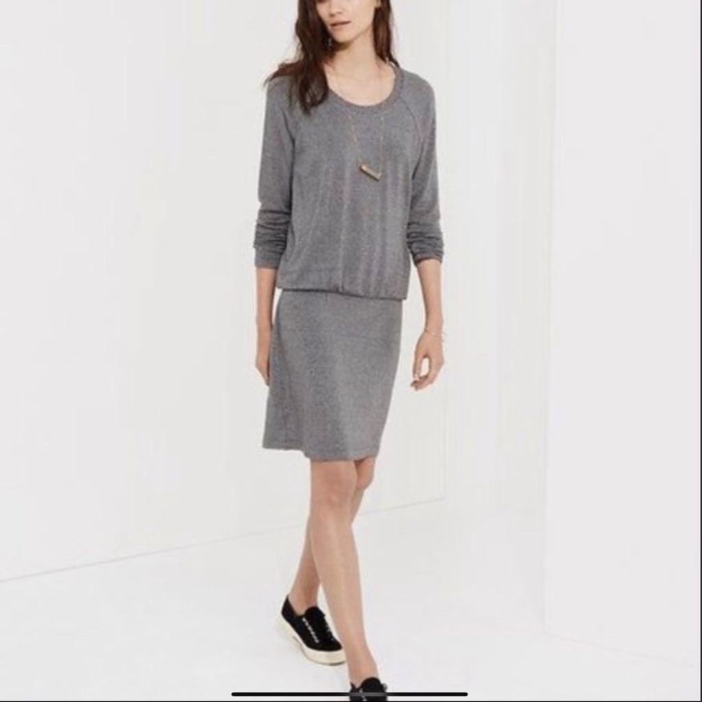 Lou & Grey Gray Long Sleeve Drop Waist Dress Xs